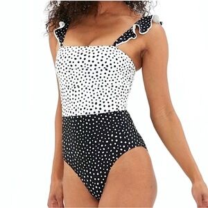Summersalt The Ruffle Oasis Black & White Polka Dot One-Piece Swimsuit